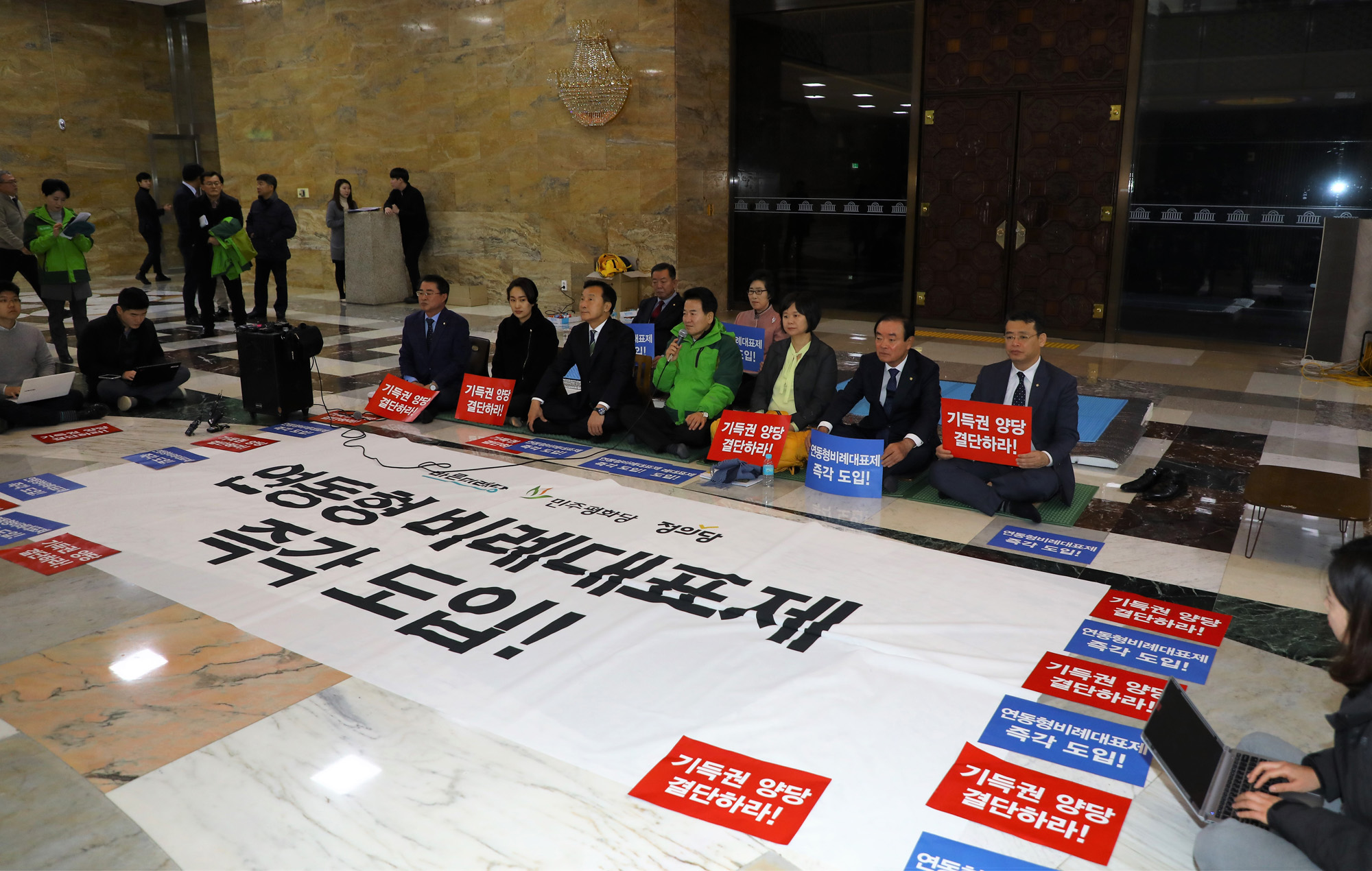 정치국회;연동형비례대표제;야3당연좌농성