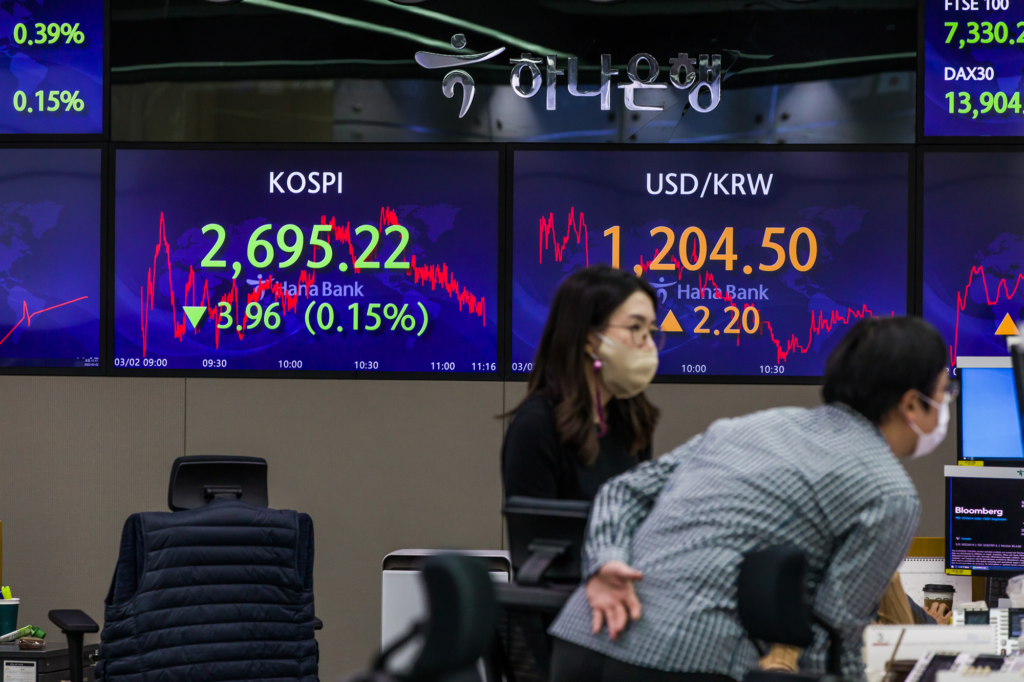 경제;금융;주식;주가;코스피;우크라이나전쟁속쩐의전쟁;하나은행딜링룸;러시아주식