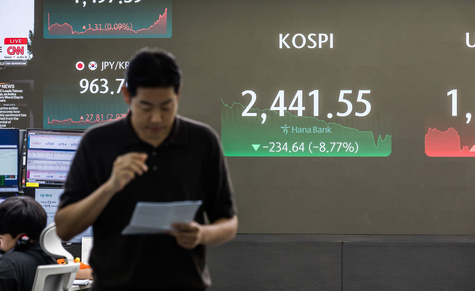 경제;주식;주가;코스피;코스닥;미국발경기침체공포;주가지수;주가급락;사이드카;서킷브레이커;하나은행딜링룸;주가폭락