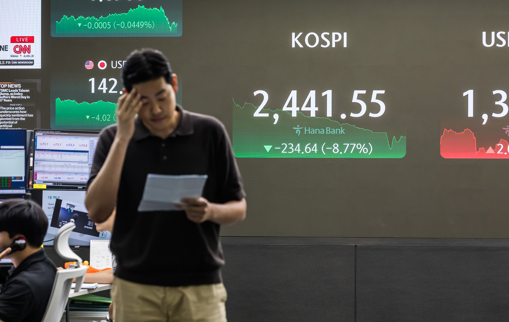 경제;주식;주가;코스피;코스닥;미국발경기침체공포;주가지수;주가급락;사이드카;서킷브레이커;하나은행딜링룸;주가폭락