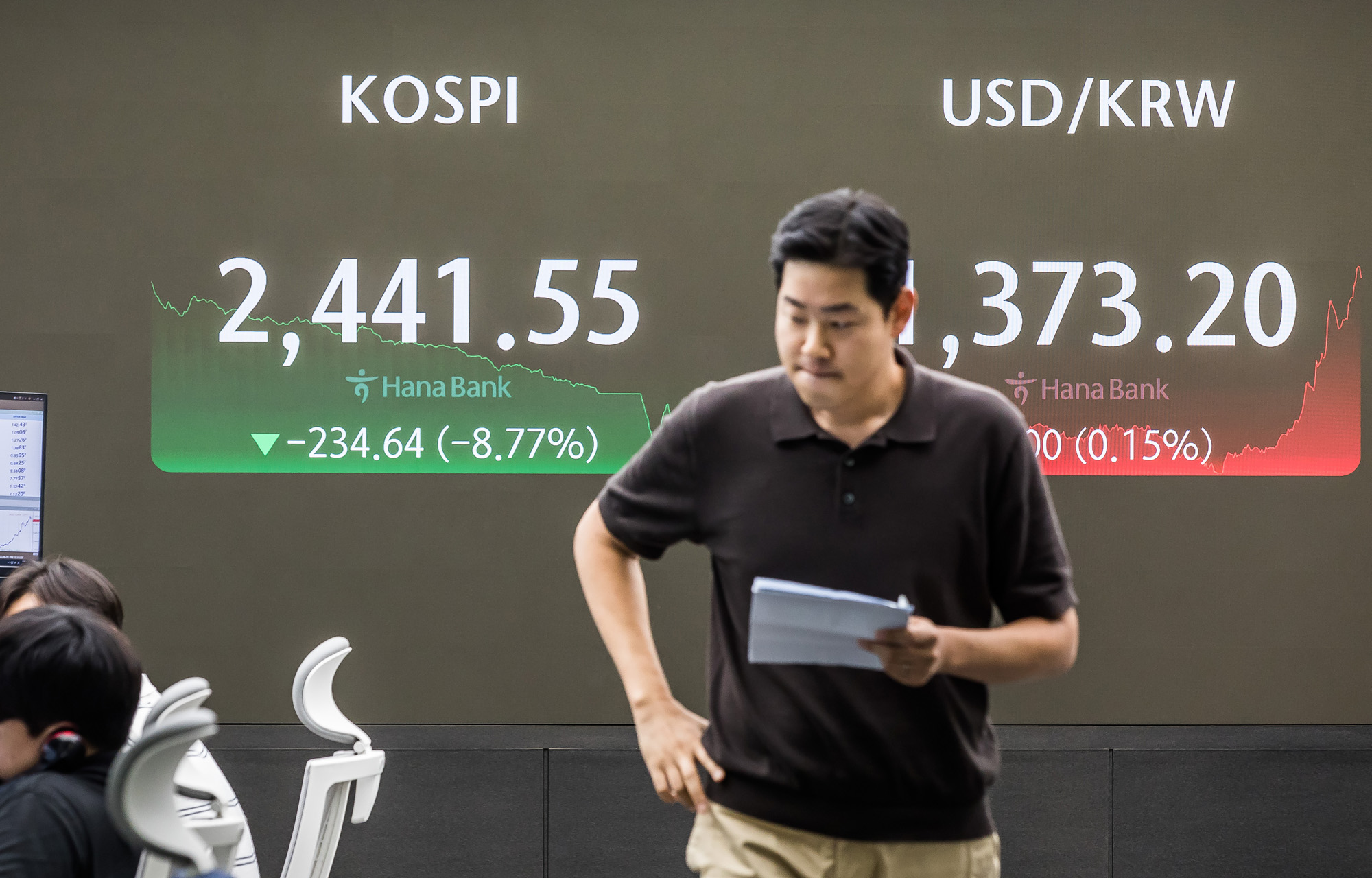 경제;주식;주가;코스피;코스닥;미국발경기침체공포;주가지수;주가급락;사이드카;서킷브레이커;하나은행딜링룸;주가폭락