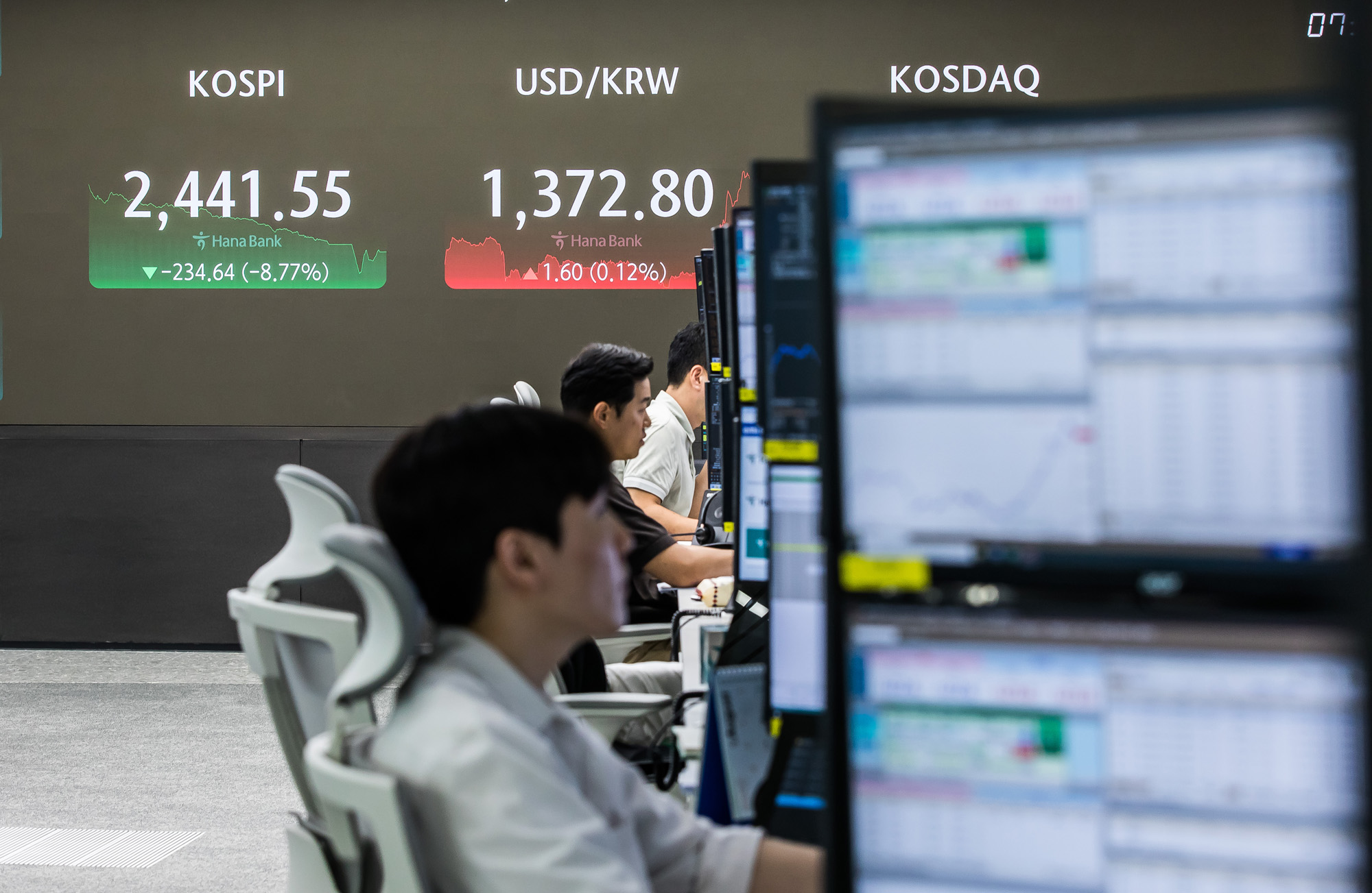 경제;주식;주가;코스피;코스닥;미국발경기침체공포;주가지수;주가급락;사이드카;서킷브레이커;하나은행딜링룸;주가폭락