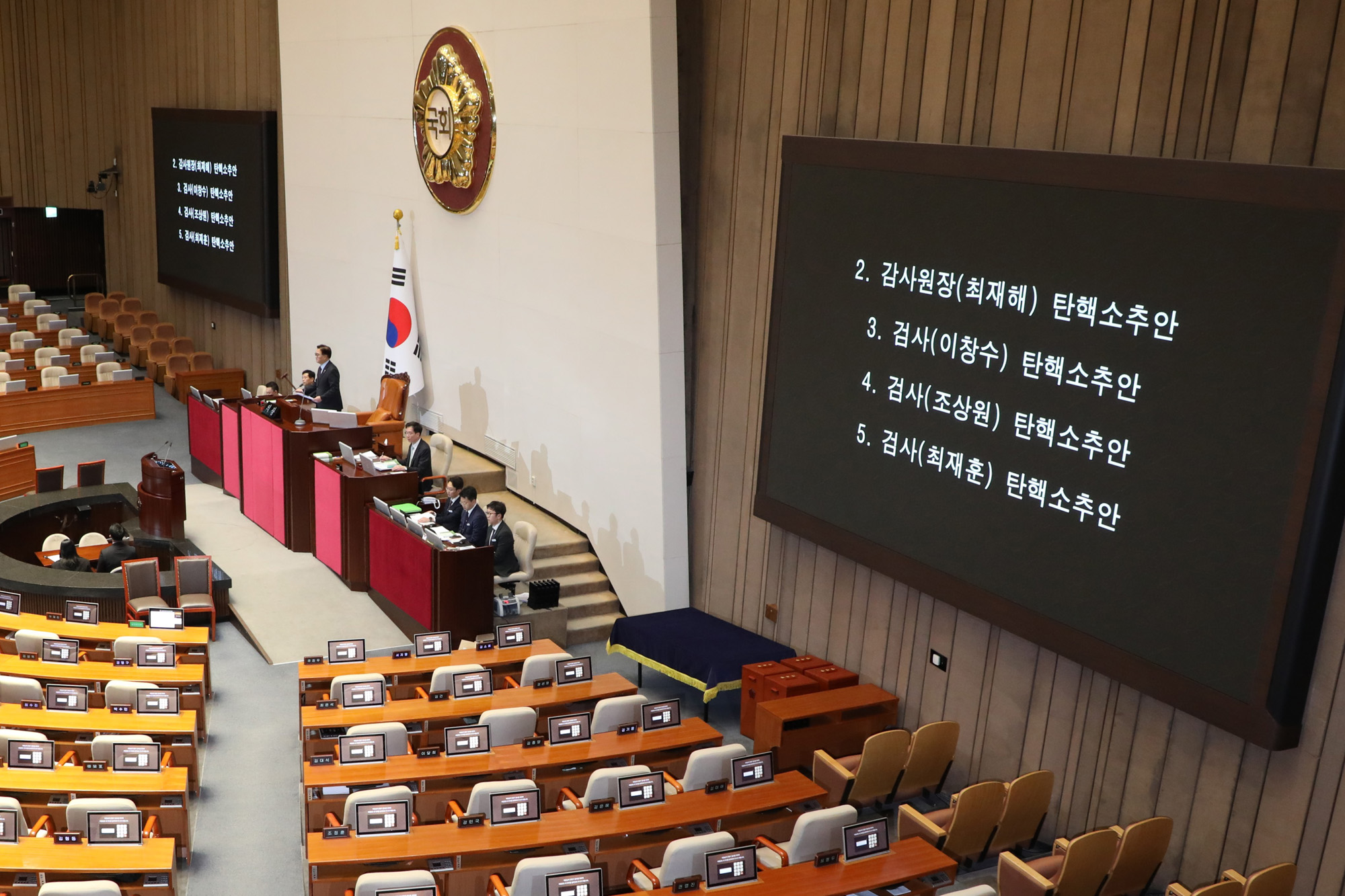 정치;국회;본회의;검사탄핵소추안;감사원장탄핵;최재해;이창수;최재훈;조상원