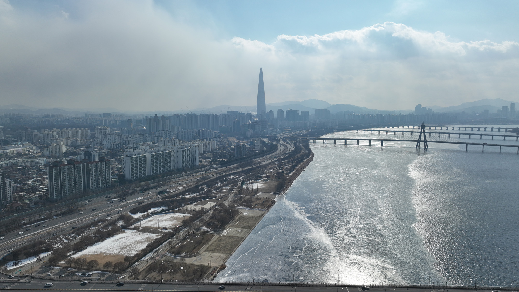 한강결빙 겨울 얼음