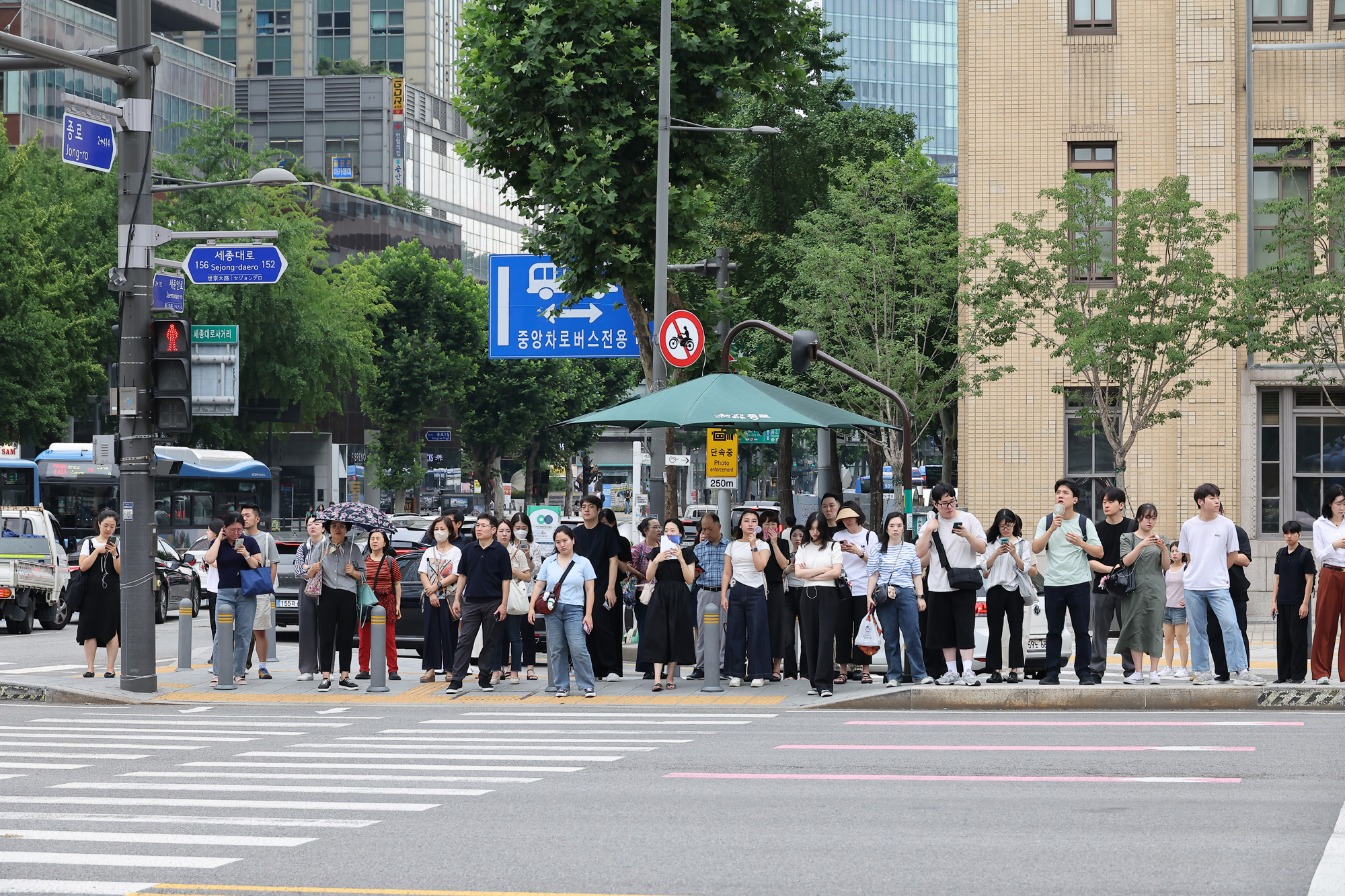 출근길 광화문 폭염 양산