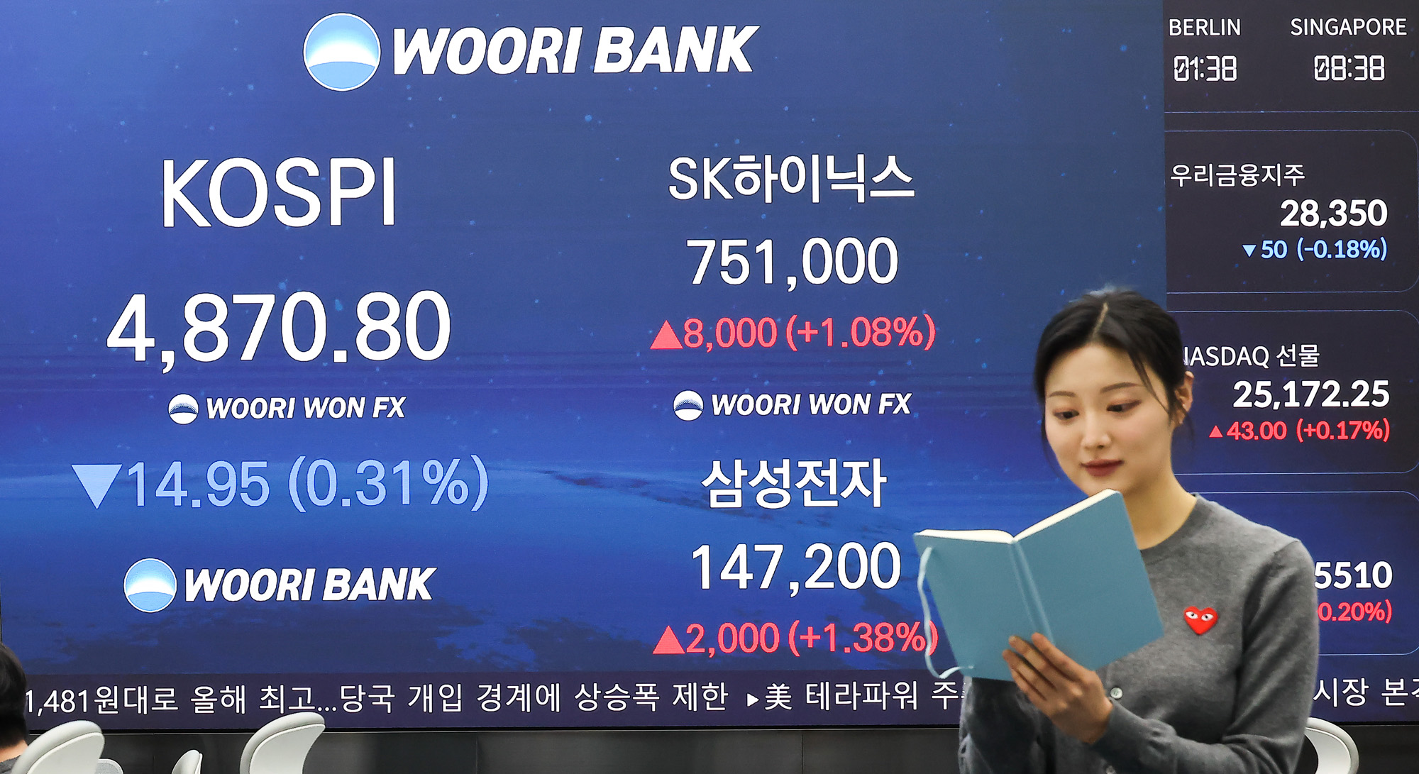 우리은행;딜링룸;코스피;삼성전자;하이닉스;SK;주가