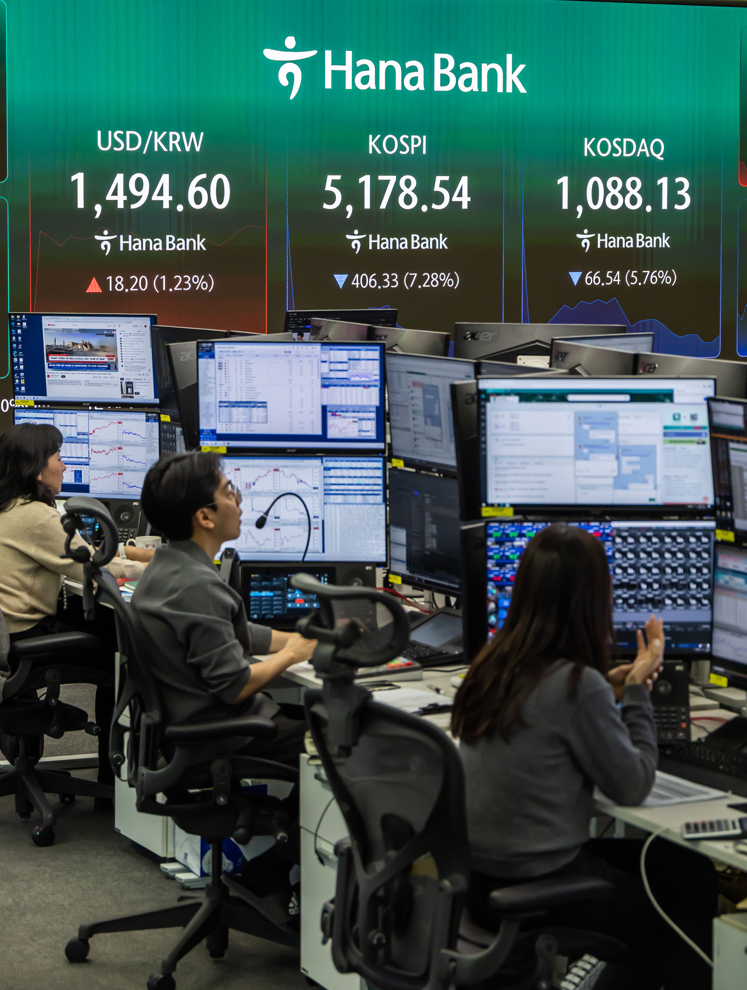 경제;주식;주가;코스피;KOSPI;하나은행딜링룸;코스피매도사이드카발동;코스피폭락;중동사태여파;주식장하락