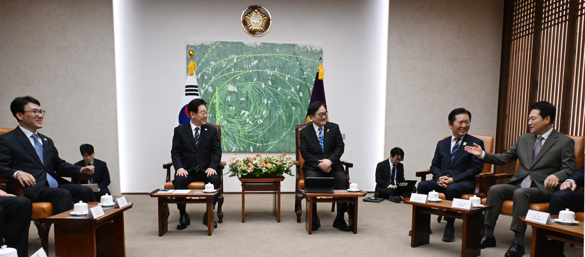 정치;국회;이재명;국회시정연설;이재명사전환담;우원식;장동혁;정청래