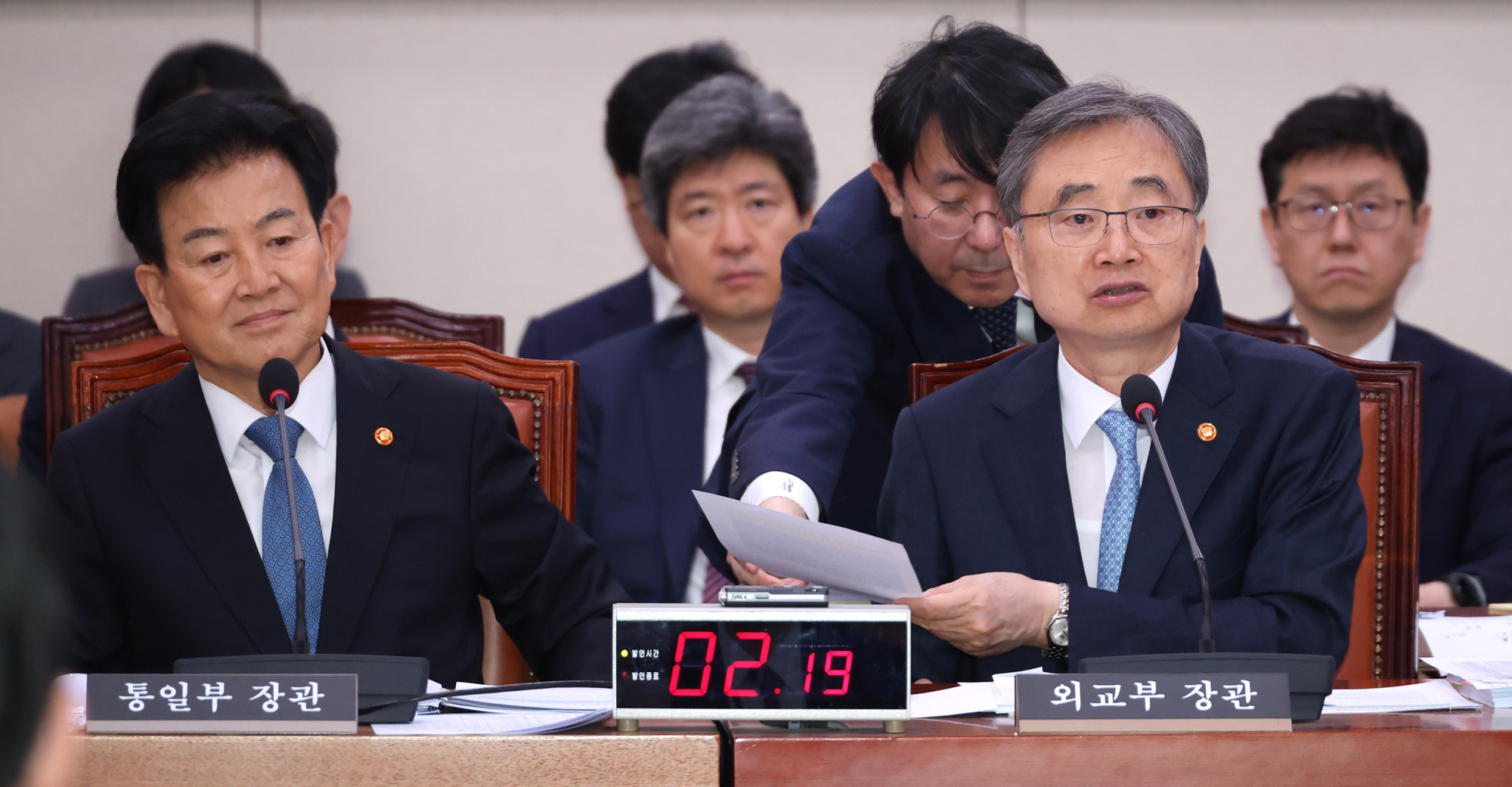 정치;국회;외교통일위원회;나무호피격 긴급현안질의;조현 외교부장관;정동영 통일부장관