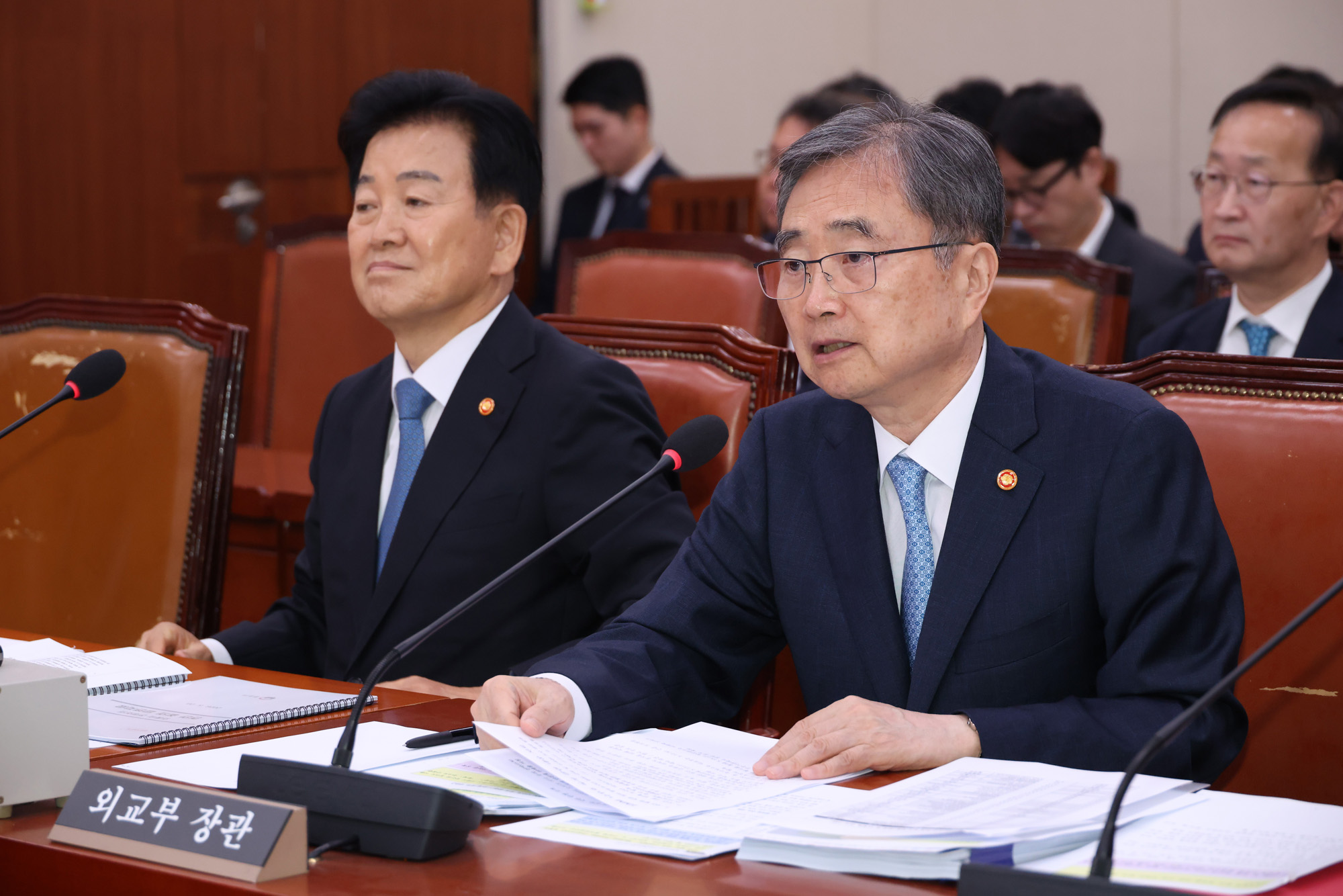 정치;국회;외교통일위원회;나무호피격 긴급현안질의;조현 외교부장관;정동영 통일부장관
