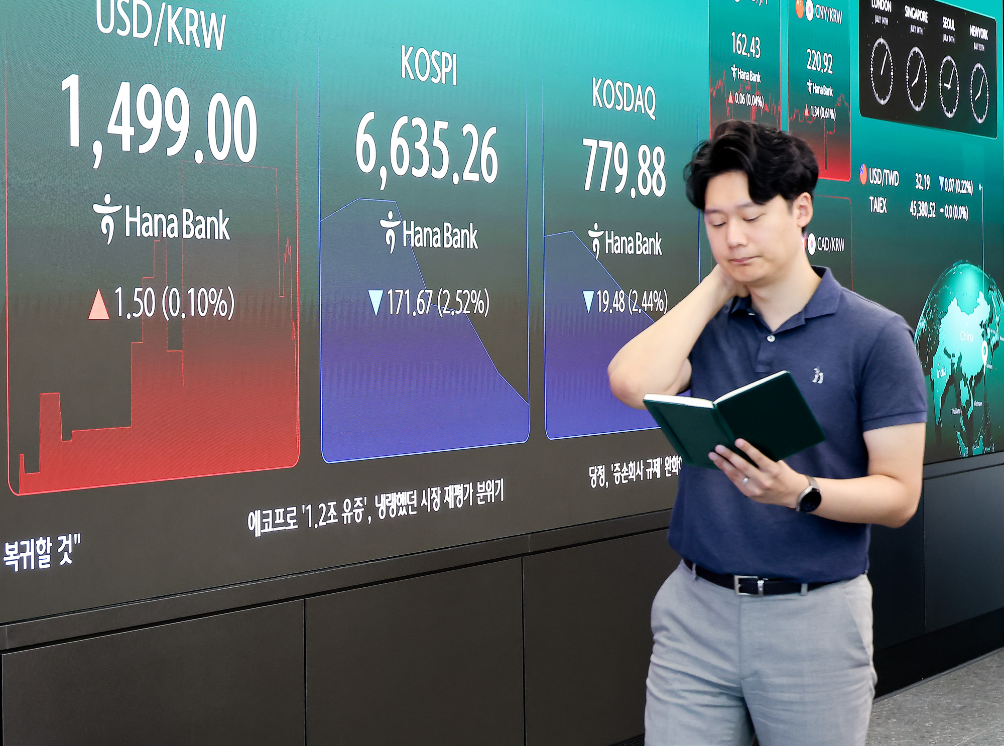 하나은행;딜링룸;주식;주가;코스피;코스닥;환율